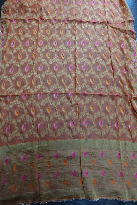 Orange Chiffon Banarsi Dupatta - New
