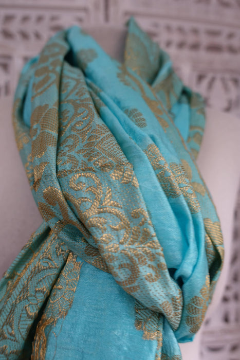 Sky Blue Banarsi Style Brocade - New