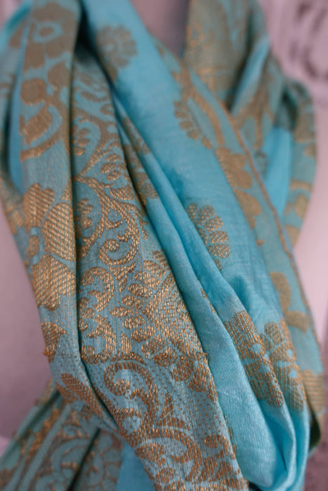 Sky Blue Banarsi Style Brocade - New