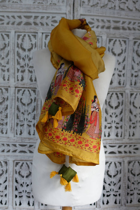 Ochre Crepe Printed Crepe Dupatta - New