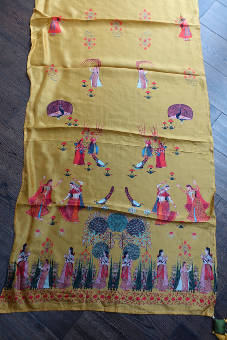 Ochre Crepe Printed Crepe Dupatta - New