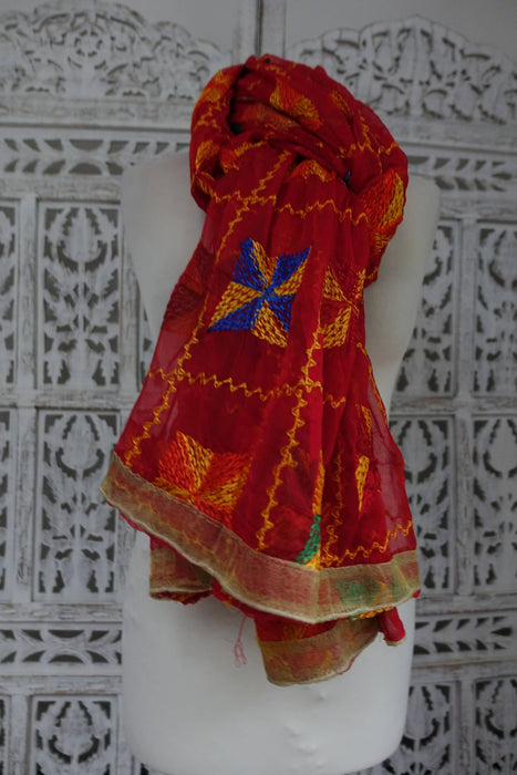 Red Phulkari Dupatta - New