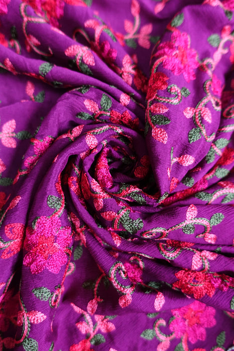 Purple Floral Embroidered Large Dupatta - New