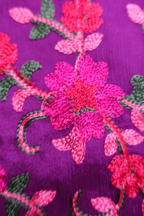 Purple Floral Embroidered Large Dupatta - New