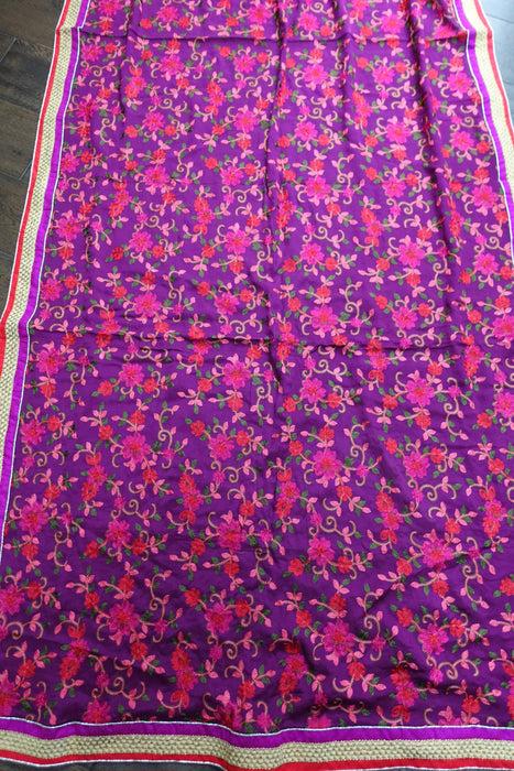 Purple Floral Embroidered Large Dupatta - New
