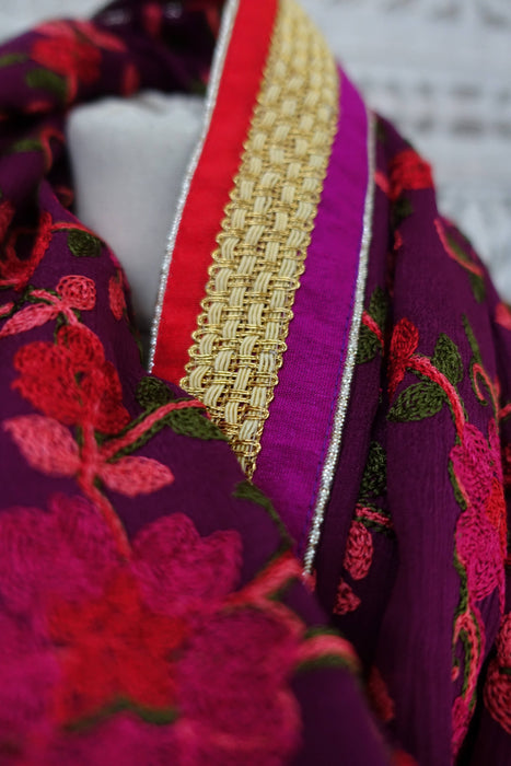 Purple Floral Embroidered Large Dupatta - New
