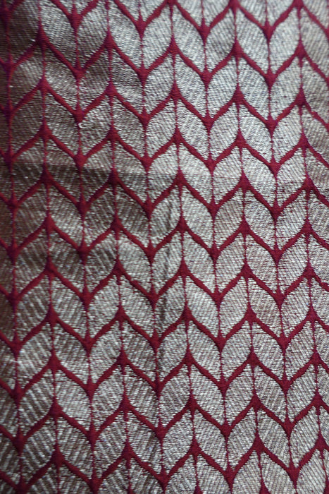 Purple And Red Banarsi Style Fringe Shawl - New