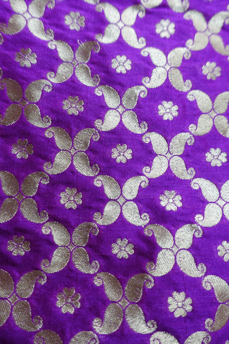 Purple And Red Banarsi Style Fringe Shawl - New