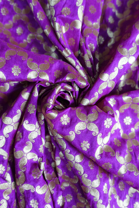 Purple And Red Banarsi Style Fringe Shawl - New