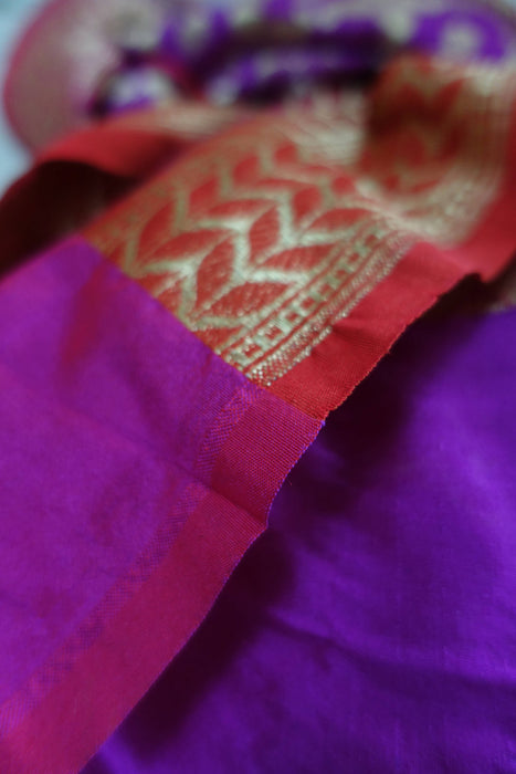 Purple And Red Banarsi Style Fringe Shawl - New