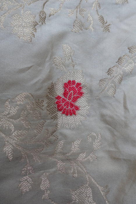 Cream & Red Silk Banarsi Shawl - New