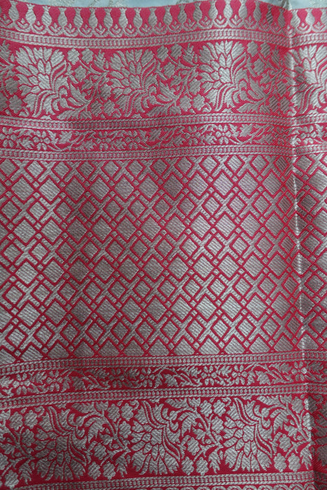 Cream & Red Silk Banarsi Shawl - New