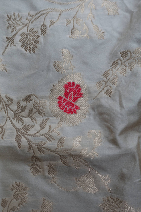 Cream & Red Silk Banarsi Shawl - New