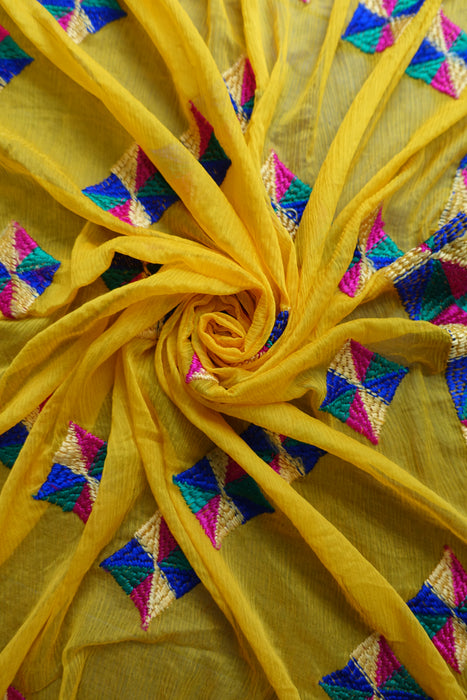 Yellow Chiffon Phulkari Dupatta - Preloved