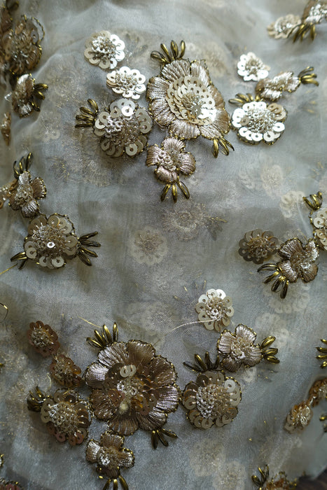 Off Cream Organza With Green Trim - New
