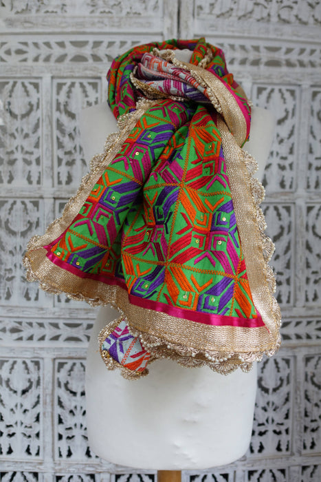 Narrow Phulkari Embroidered Shawl - New