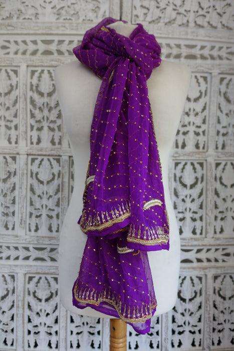 Purple Silk Chiffon Vintage Dupatta - New