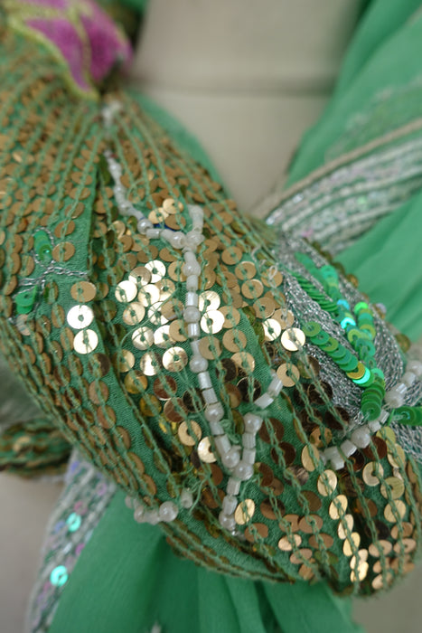 Green Silk Chiffon Sequinned Dupatta - Preloved