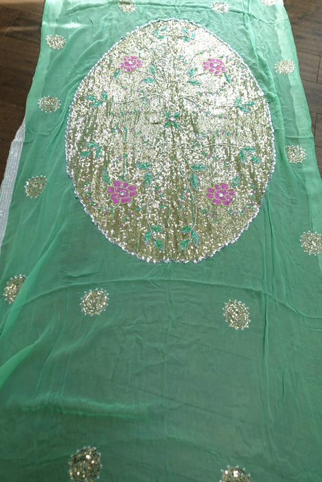 Green Silk Chiffon Sequinned Dupatta - Preloved
