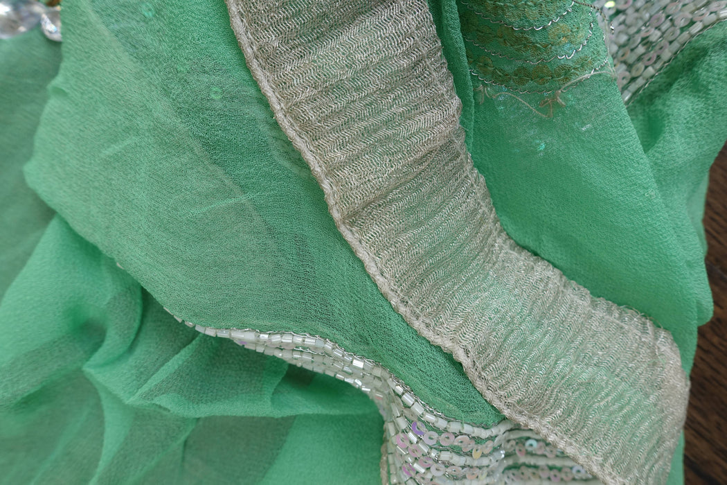 Green Silk Chiffon Sequinned Dupatta - Preloved