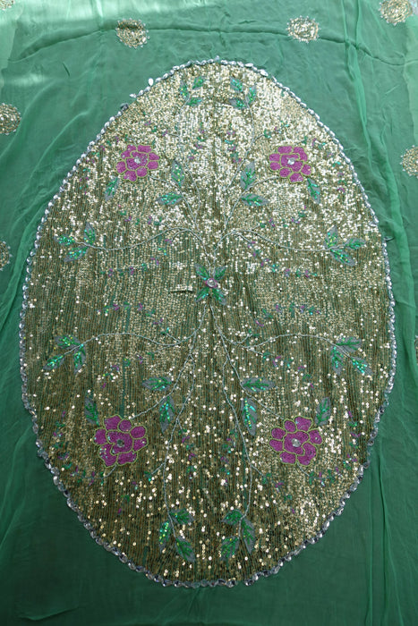 Green Silk Chiffon Sequinned Dupatta - Preloved