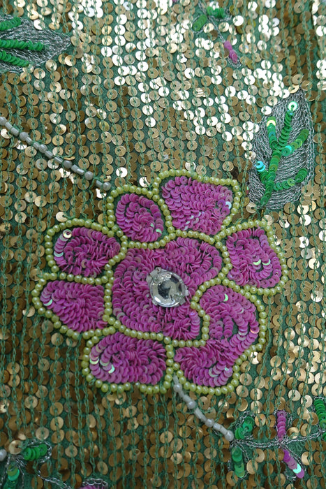 Green Silk Chiffon Sequinned Dupatta - Preloved