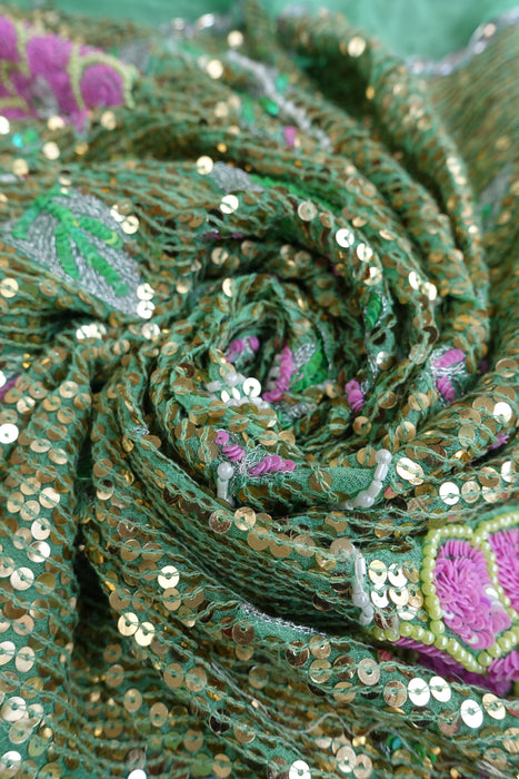 Green Silk Chiffon Sequinned Dupatta - Preloved