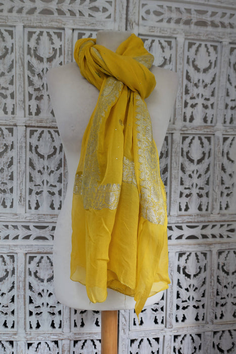 Yellow Chiffon Banarsi Dupatta - Preloved