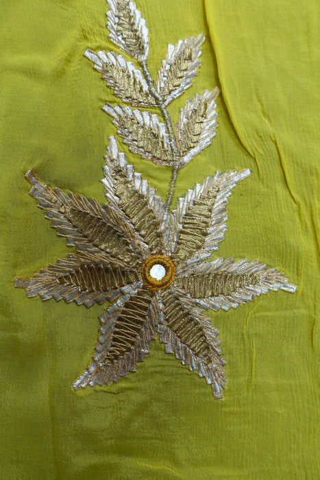 Yellow With Pink Embroidered Gota Trim - Preloved
