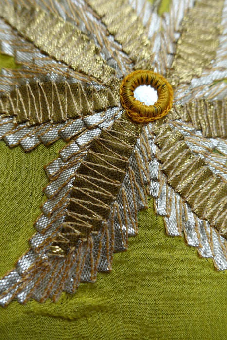 Yellow With Pink Embroidered Gota Trim - Preloved