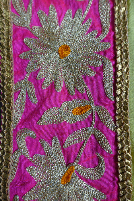 Yellow With Pink Embroidered Gota Trim - Preloved
