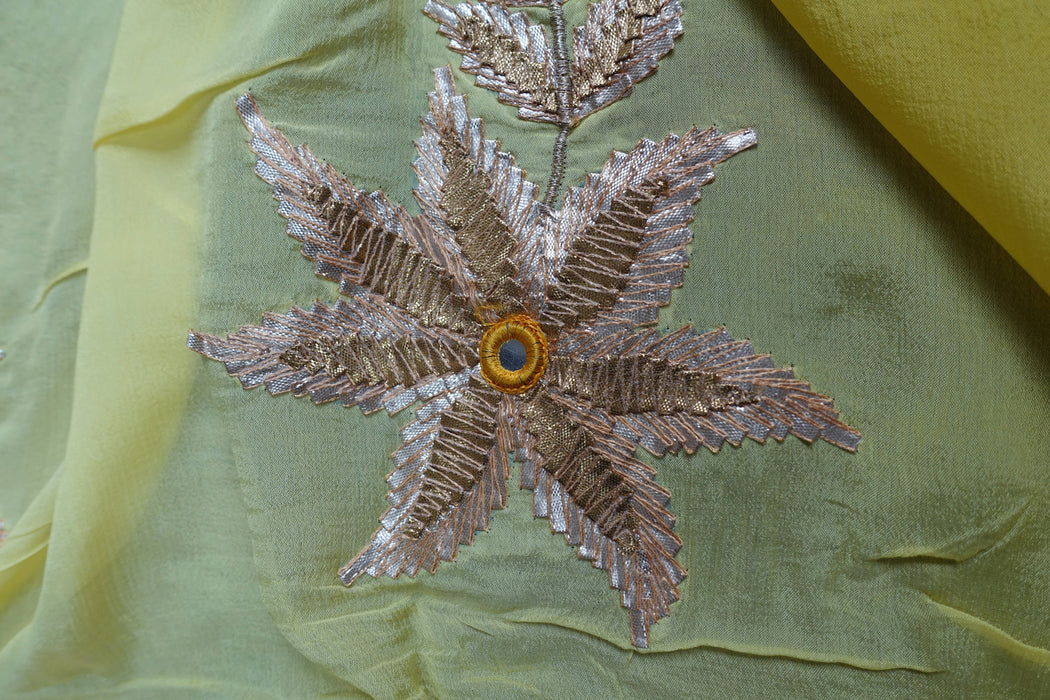 Yellow With Pink Embroidered Gota Trim - Preloved