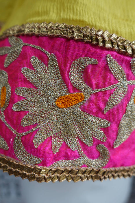 Yellow With Pink Embroidered Gota Trim - Preloved