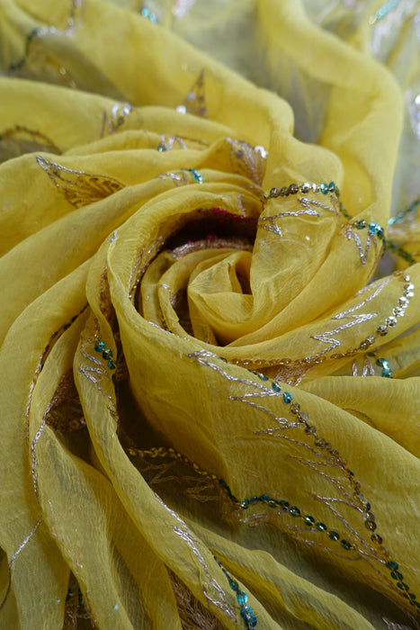 Yellow Silk Chiffon Vintage Dupatta - New