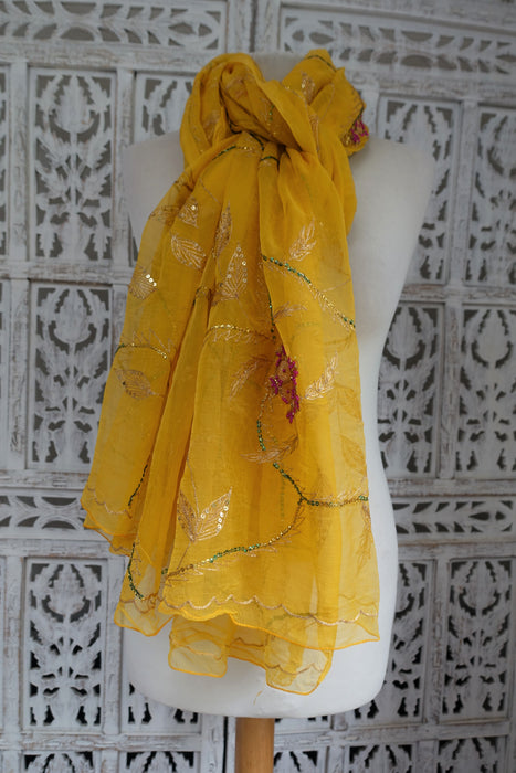 Yellow Silk Chiffon Vintage Dupatta - New