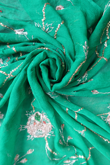 Emerald Green Zardosi Worked Vintage Dupatta - Preloved
