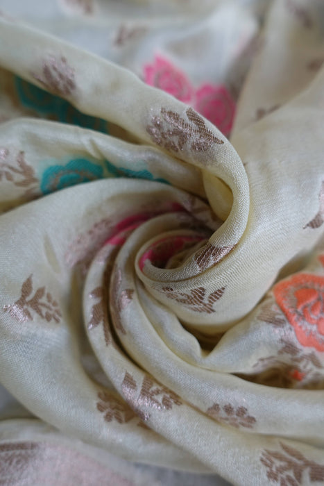 Cream Banarsi Brocade Shawl - Preloved