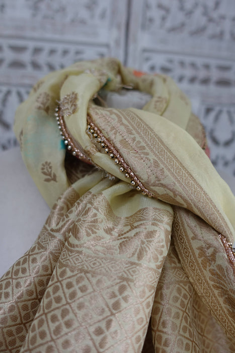 Cream Banarsi Brocade Shawl - Preloved