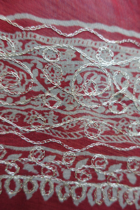 Red Chiffon Embroidered Tilla Vintage Dupatta - New