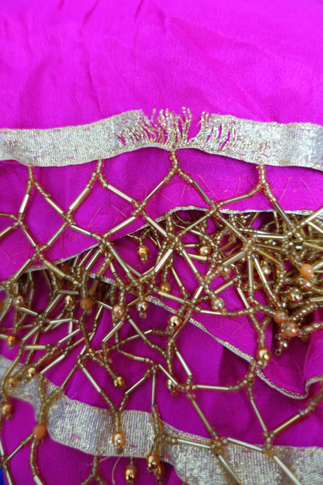 Hot Pink Silk Crepe Vintage Dupatta - Preloved