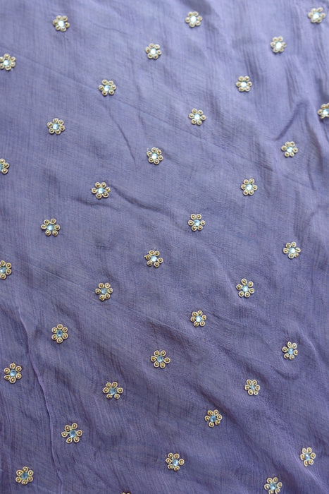 Lilac Silk Chiffon Vintage Zardosi Dupatta - New