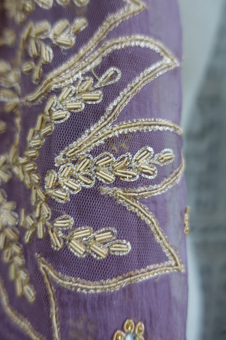 Lilac Silk Chiffon Vintage Zardosi Dupatta - New