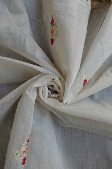 Cream Cotton Silk Embroidered Dupatta - New