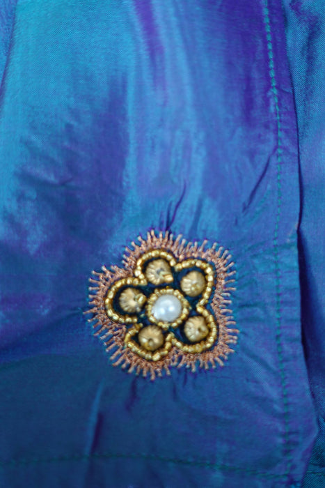 2 Tone Blue Silk Beaded Vintage Dupatta - Preloved
