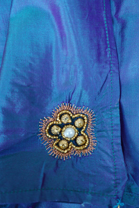 2 Tone Blue Silk Beaded Vintage Dupatta - Preloved