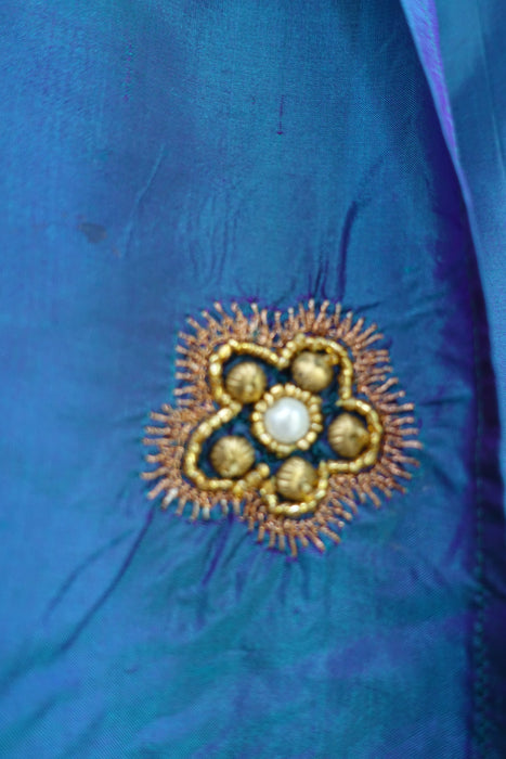2 Tone Blue Silk Beaded Vintage Dupatta - Preloved