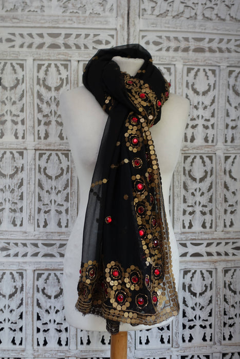 Black Chiffon Sequinned Dupatta - Preloved