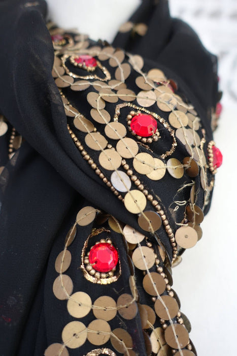 Black Chiffon Sequinned Dupatta - Preloved