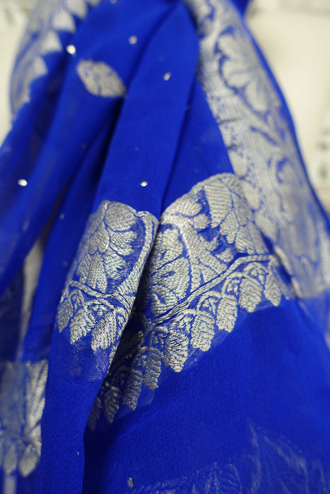Royal Blue Vintage Banarsi Dupatta - New