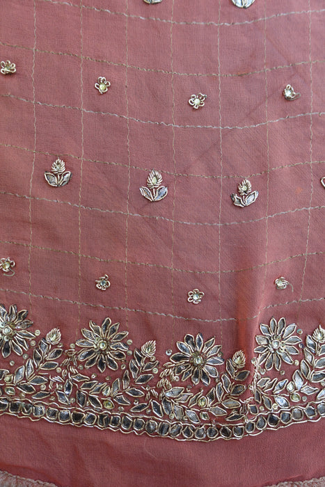 Coral Silk Chiffon Kundan Worked Dupatta - Preloved